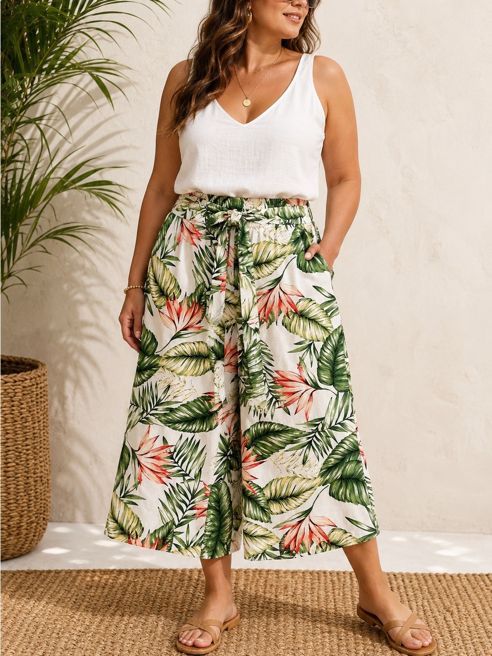 RD + Koko 2X 100% Linen Tropical Wide Leg Culottes Bird of Paradise Resort Wear